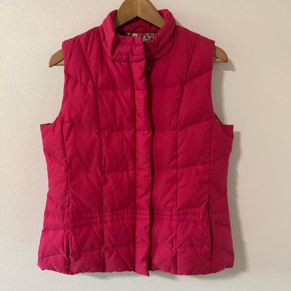 Lilly Pulitzer Pink Down Puffer Vest Jungle Floral Animal Lining Full Zipper-M
